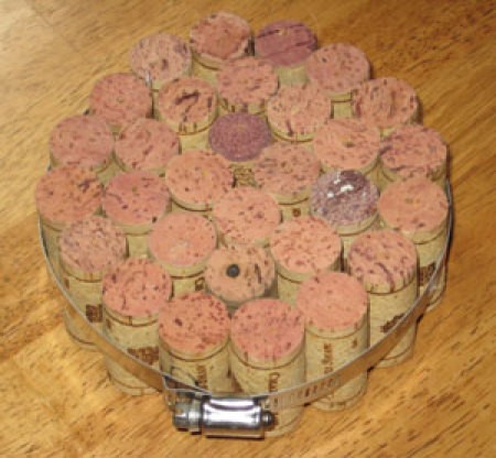 A trivet made from used wine corks.