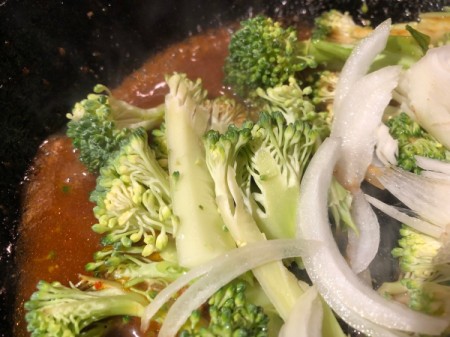 broccoli & onions to pan