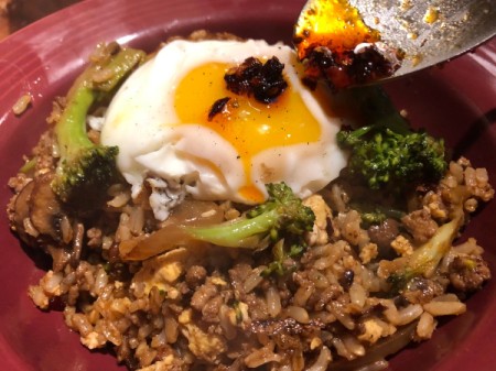 egg added to top of Fried Rice