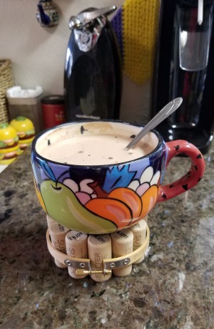Wine Cork Coaster - soup cup on coaster