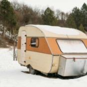 A camping trailer in the winter.