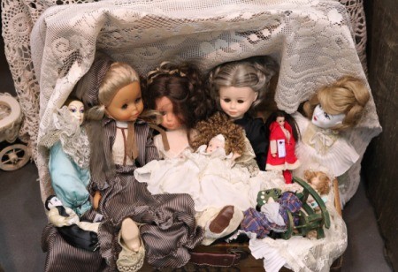 A collection of vintage dolls.
