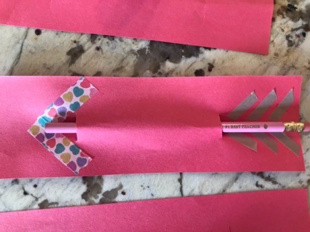 Valentine's Day Pencil Arrow Card - push pencil through the slits creating the arrow shaft