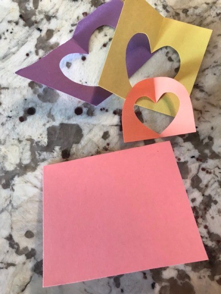 Cutout Heart Valentines - for card #2 cut a square piece of colored paper