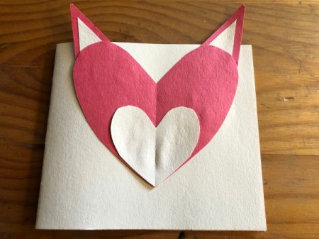 Heart Shaped Fox Card - glue fox head to the card base with the ears sticking up over the top of the card base