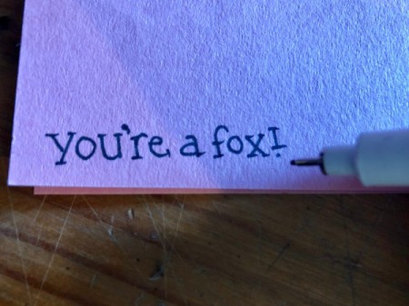 Heart Shaped Fox Card - write text on pink paper