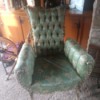 Identifying an Antique Upholstered Chair - button tufted mint green floral upholstered chair