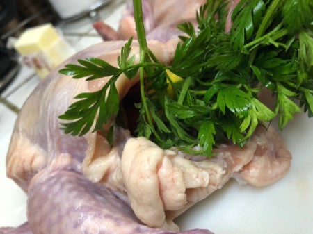 putting parsley in Cornish Game Hen
