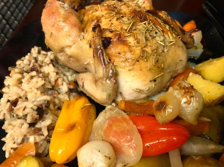 Cornish Game Hens & veggies with Wild Rice