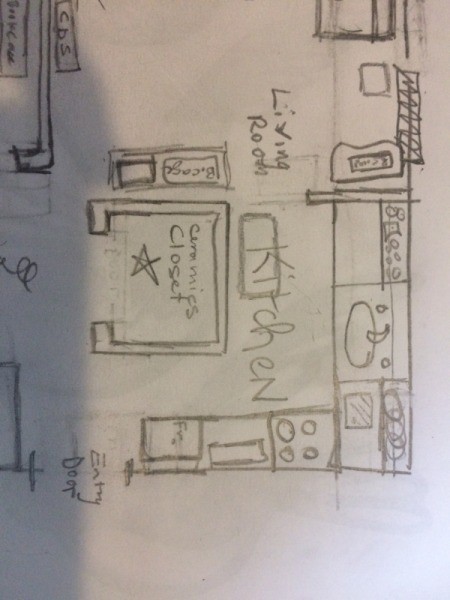 Living Room Paint Color Advice - sketch of the living room and kitchen area
