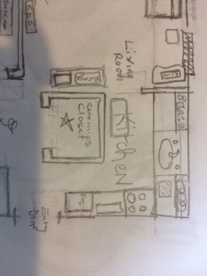 Living Room Paint Color Advice - sketch of the living room and kitchen area
