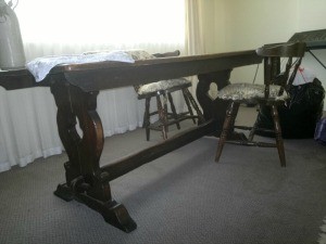 Identifying an Old Oak Trestle Table - view showing the legs