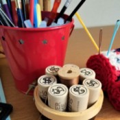Recycled Cork Thread Dispenser and a Candle Holder - finished thread spool holder