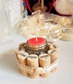 Recycled Cork Thread Dispenser and a Candle Holder - finished candle holder