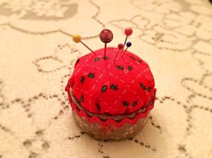 Bottlecap Pincushion - looking down on pincushion