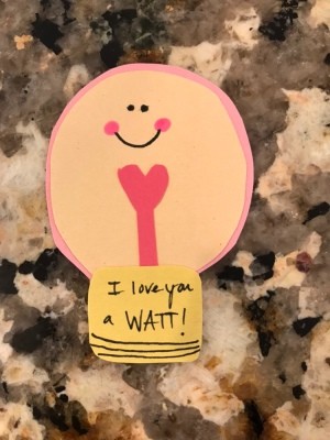 "I love you a WATT!" Greeting Card - bulb with message