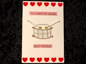 Drum Beat Card - finished card with the message on pink paper add above and below the drum