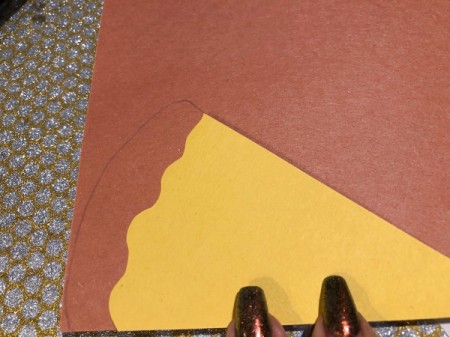 Pizza My Heart Card - lay cheese layer on the brown paper and draw a crust edge and cut out leaving enough to tuck under the cheese