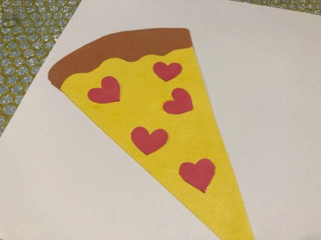Pizza My Heart Card - glue the crust down, then the cheese, and finally add the pepperoni hearts