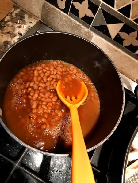 beans & sauces in pan