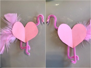 Flamingo Heart Card or Kids' Craft - facing flamingos