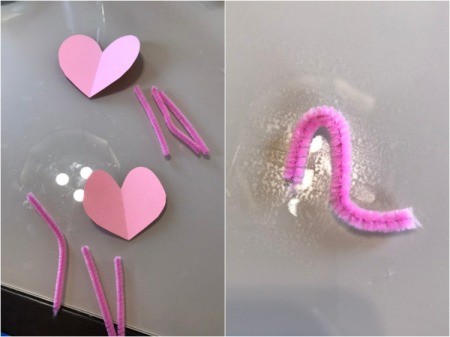 Flamingo Heart Card or Kids' Craft - cut pipe cleaners for the neck and legs, bend one for the neck