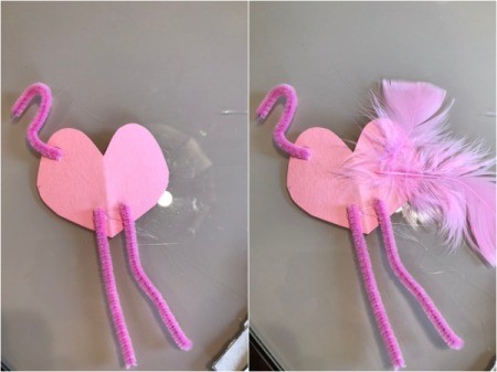 Flamingo Heart Card or Kids' Craft - glue on neck, legs, and feathers