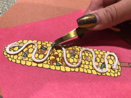 "I Like You Elote" Multi-occasion Greeting Card - dap on spots of glue and attach cilantro using tweezers