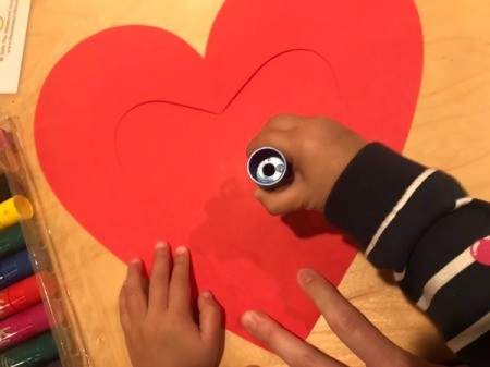 "I Love You" Toddler Artwork - hold papers together and let child create