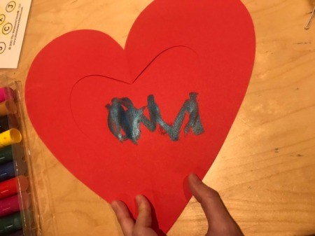 "I Love You" Toddler Artwork - painted lines inside the open heart