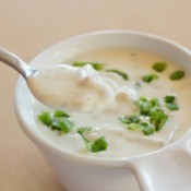 A small bowl of clam chowder.
