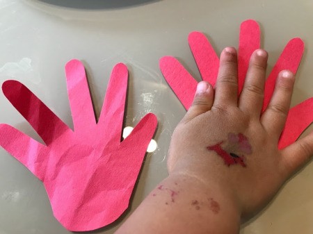 Making a Paper Hand Shaped Flower Bookmark - cut the hand shape(s) out