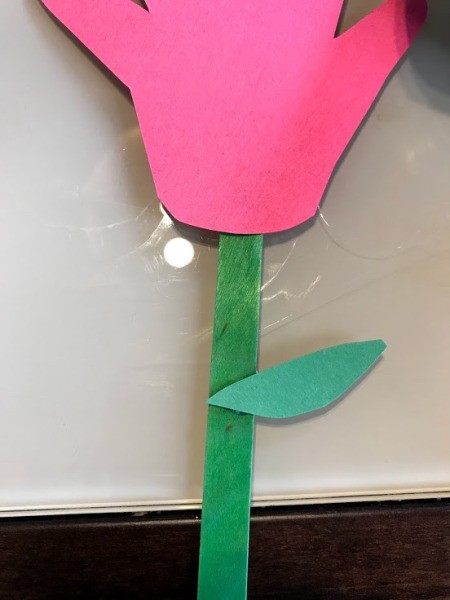 Making a Paper Hand Shaped Flower Bookmark - attach a leaf
