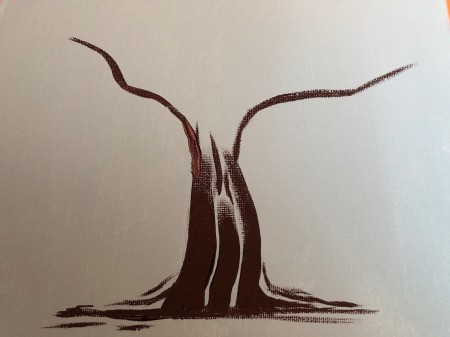 Pistachio Shell Birds Painting - add some medium lines shooting up for the trunk and then begin adding branches