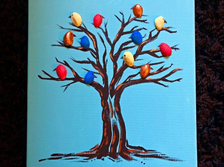 Pistachio Shell Birds Painting - finished painting
