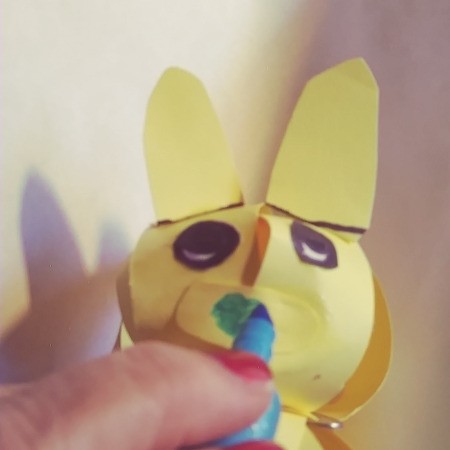 Paper Easter Bunny - make a green heart shaped nose with a marker