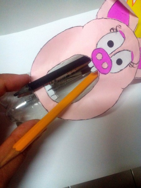 Recycled Animal Face Pencil Case - pencils fit inside the bottle