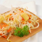 Pickled beansprouts with carrots and baby corn.