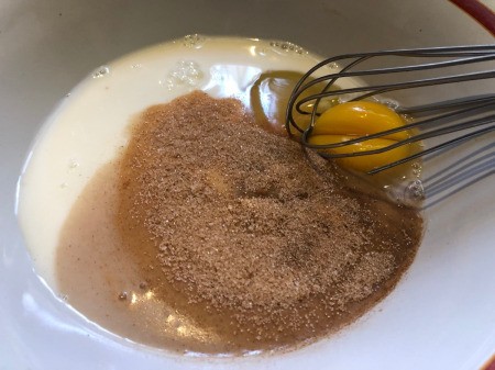 mixing cinnamon sugar milk & egg