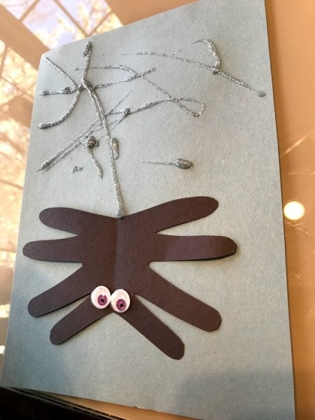 Spider Handprint Craft - finished craft ready to hang