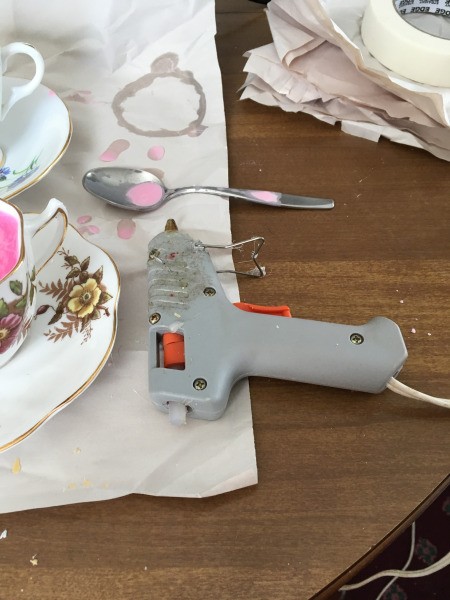 Teacup Candles - hot glue gun for gluing the cup to the saucer