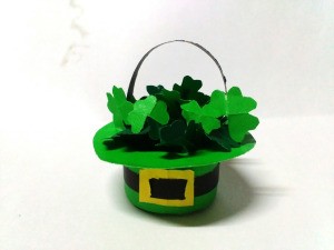 Mini Shamrock Hat Basket - tiny green Irish hat filled with mini shamrocks