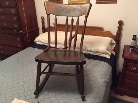 Value of a Murphy Rocking Chair - old armless wood rocking chair with missing back slat