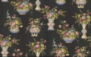 Searching for Waverly Wild Rose Wallpaper  - black background with vases of roses