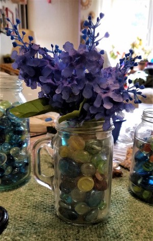 Vase of Many Colors - flowers in gem filled mug