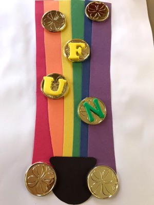 Rainbow Pot of Gold Activities - FUN spelled out with coin letters