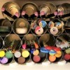 Tin Can Craft Supply Organizer - finished organizer with lids to tilt it back a bit