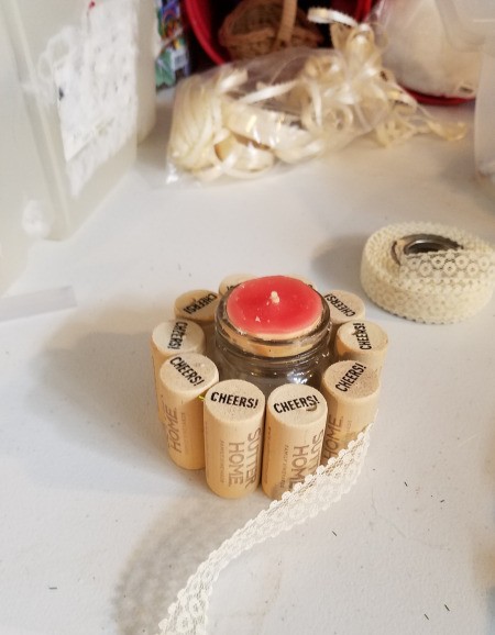 Recycled Cork Thread Dispenser and a Candle Holder - add a length of lace