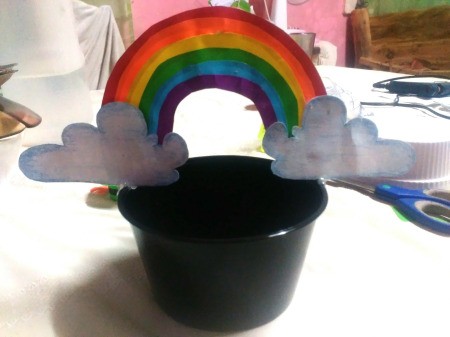 Pot of Golden Treats - hot glue the rainbow to the black container