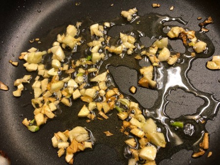 garlic & olive oil in pan